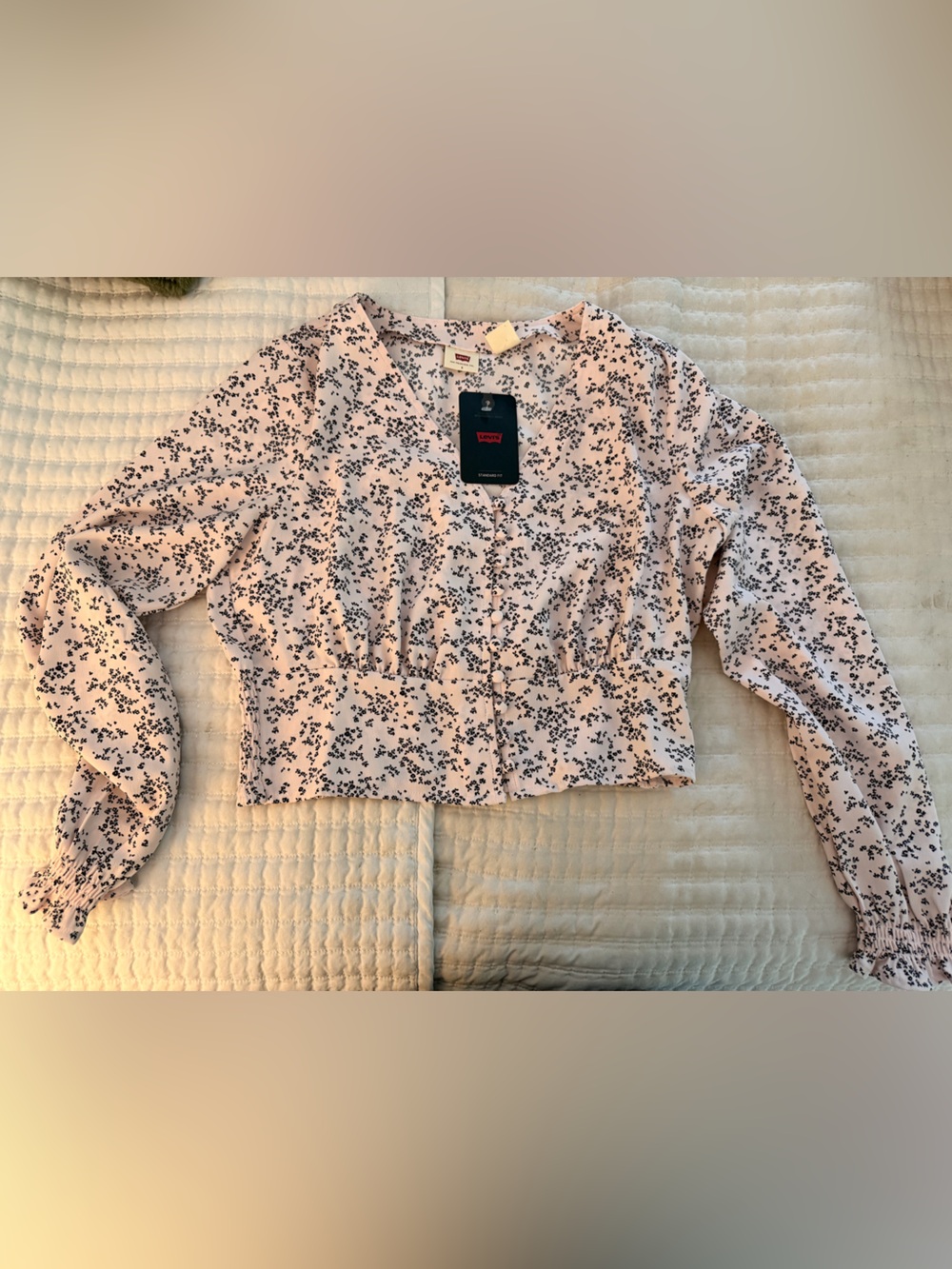 Levi's Light Pink Floral Puff-Sleeve Blouse